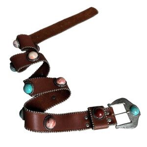 Leatherock Belt Brown Leather Concho Belt Boho Festival Medium